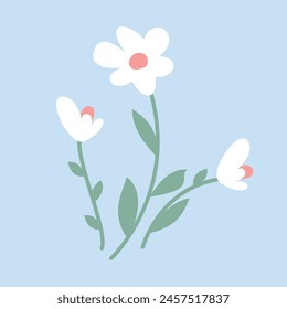 Flat design spring flower on blue background.