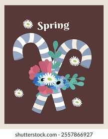 Flat Design Spring Illustration with Candy Can and Flowers