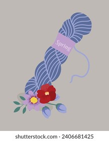 Flat Design Spring Illustration with Thread Braids and Flowers