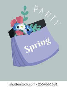 Flat Design Spring Illustration with Wall Calendar	