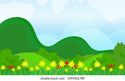 Flat design spring landscape and backgroud.