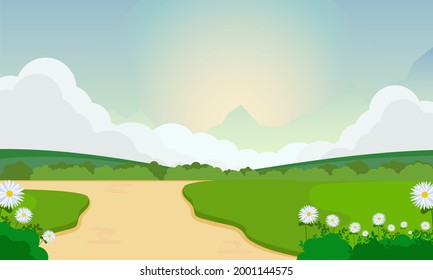 Flat design spring design for landscape with lake.