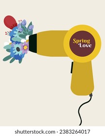 Flat Design Spring Love Illustration with Hair Dryer and Flowers