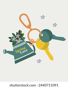 Ilustración de amor de primavera de diseño plano con llavero
