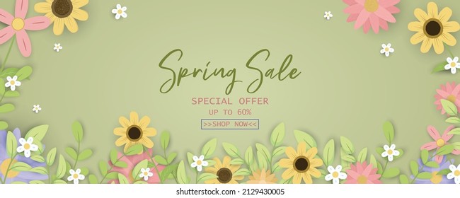 Flat design spring sale horizontal banner