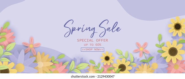 Flat design spring sale horizontal banner