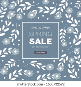 Flat design spring sale with  white and blue color. - Vector.