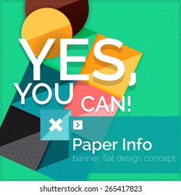 Flat design square banner with slogan. Geometric abstract elements with text