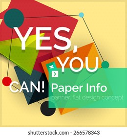 Flat design square banner with slogan. Geometric abstract elements with text