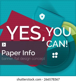 Flat design square banner with slogan. Geometric abstract elements with text
