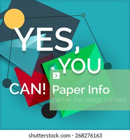 Flat design square banner with slogan. Geometric abstract elements with text