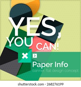 Flat design square banner with slogan. Geometric abstract elements with text