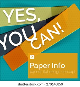 Flat design square banner with slogan. Geometric abstract elements with text