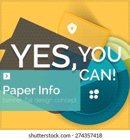 Flat design square banner with slogan. Geometric abstract elements with text