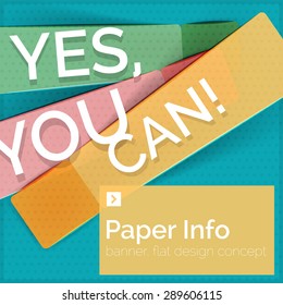 Flaches Design quadratischer Banner mit Slogan. Geometrische abstrakte Elemente mit Text