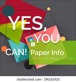 Flat design square banner with slogan. Geometric abstract elements with text