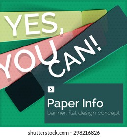 Flaches Design quadratischer Banner mit Slogan. Geometrische abstrakte Elemente mit Text
