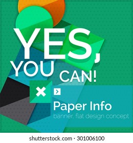 Banner cuadrado de diseño plano con eslogan. Elementos abstractos geométricos con texto