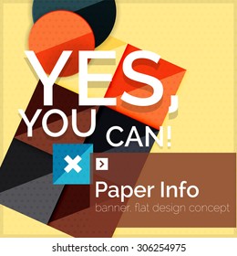 Flat design square banner with slogan. Geometric abstract elements with text