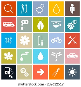Flat Design Square Vector Icons Set