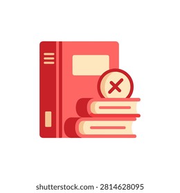 Flat design stacked books with a prohibition sign symbolizing restricted access to information or banned publications. Ideal for educational or editorial content.
