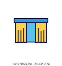 Flat design stage curtain symbolizing theatrical entrance event reveal or performance space. Suitable for entertainment industry promotions.