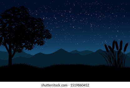 flat design starry night landscape