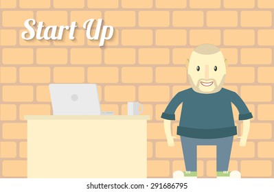 Flat design Start up Character with Notebook