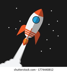 flat design of startup concept flying rocket on vector eps10