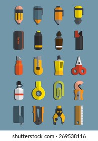 Flat design stationery icons.