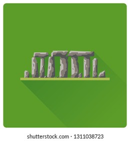 Flat Design Stonehenge Prehistoric Site Flat Design Long Shadow Icon