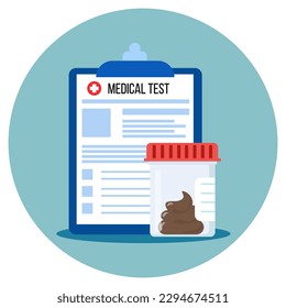 Diseño plano de la prueba de heces para la atención médica y sanitaria. Ilustración para sitios web, páginas de inicio, aplicaciones móviles, afiches y banners. Ilustración vectorial plana de moda