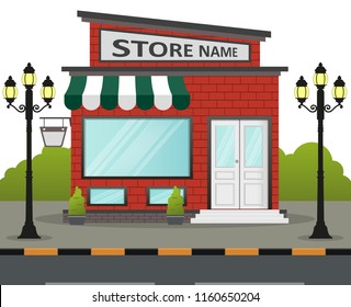 Flat design store front with place for name