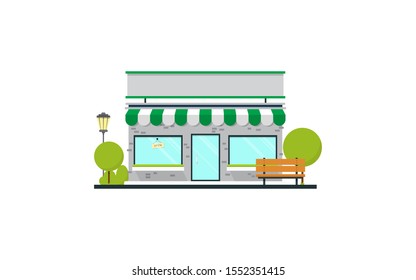 Flat design store front with place for name.