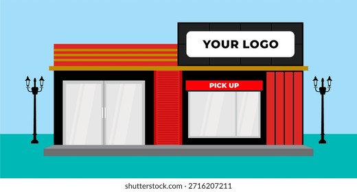 Frente de tienda de diseño plano con lugar para el nombre