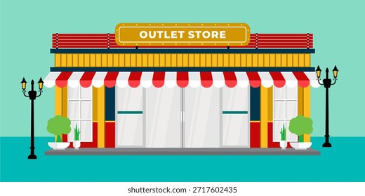 Frente de tienda de diseño plano con lugar para el nombre