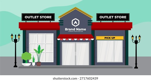 Frente de tienda de diseño plano con lugar para el nombre