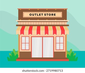 Frente de tienda de diseño plano con lugar para el nombre