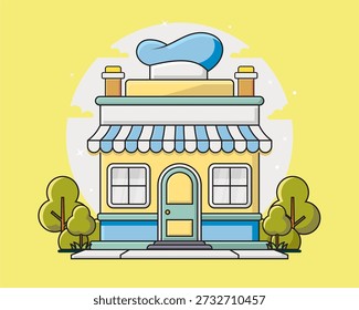 Frente de tienda de diseño plano con lugar para nombre