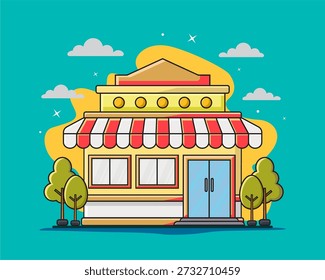 Frente de tienda de diseño plano con lugar para nombre