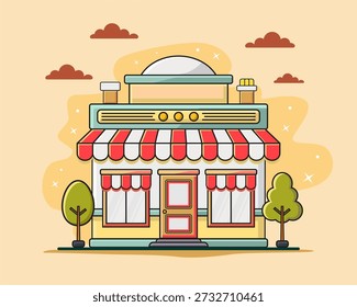 Frente de tienda de diseño plano con lugar para nombre