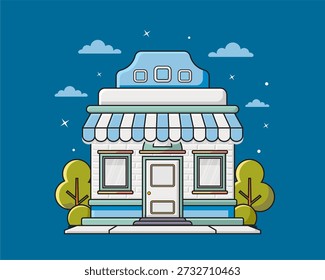 Frente de tienda de diseño plano con lugar para nombre