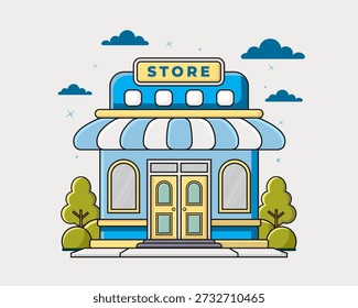 Frente de tienda de diseño plano con lugar para nombre