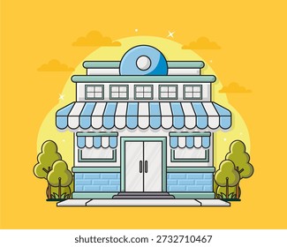 Frente de tienda de diseño plano con lugar para nombre