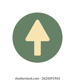 Flat Design Straight Ahead Arrow Sign in Green Circle with Beige Direction Symbol