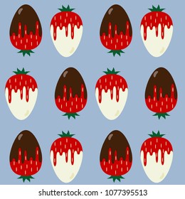 Flat design strawberries dipped in chocolate vector illustration pattern