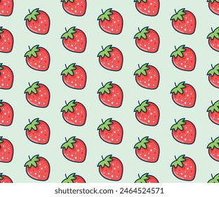 flat design strawberry seamless pattern soft green background