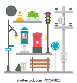 Flat design street items set illustration vector
