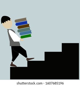 Flat design student cartoon climb the stage.