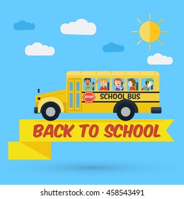 Flat design, Students on school bus